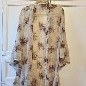 Floral Kimono Cape - Cream and Red